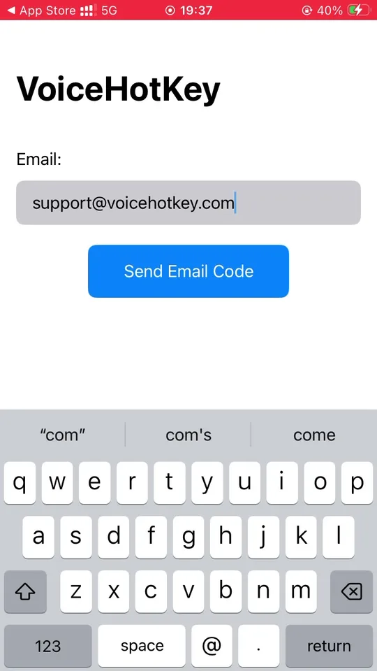Pantalla de introducción de correo de VoiceHotKey