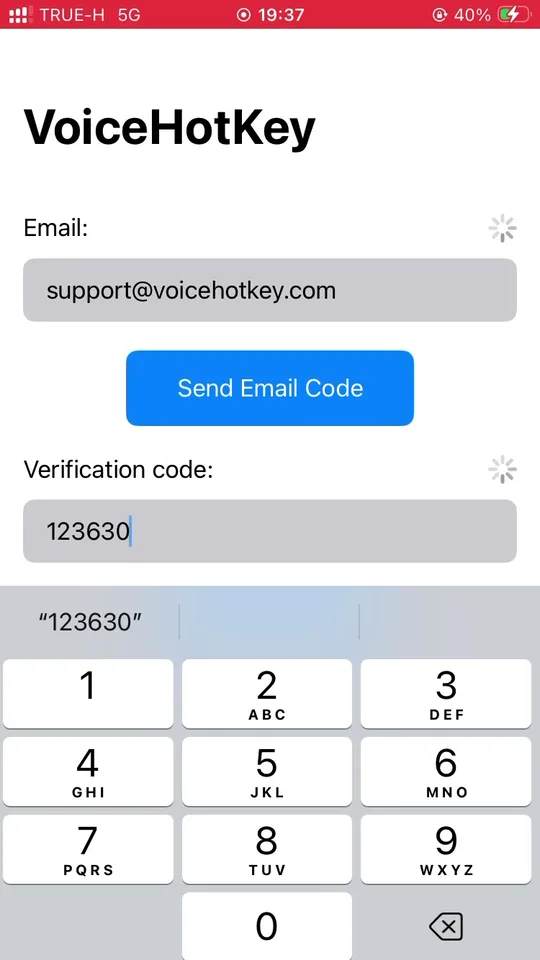 Código de verificación introducido, botón Log in