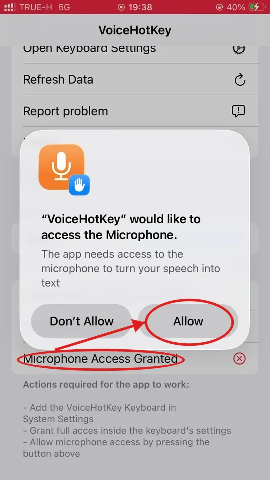 Diálogo de permiso del micrófono en iOS
