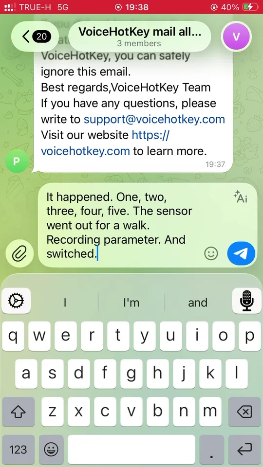 Texto transcrito insertado en Telegram