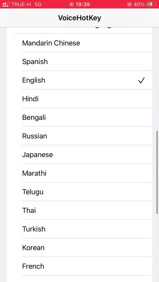 Selector de idiomas de Voice to Text