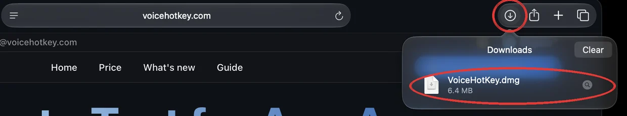 Lista de descargas de Safari con VoiceHotKey.dmg